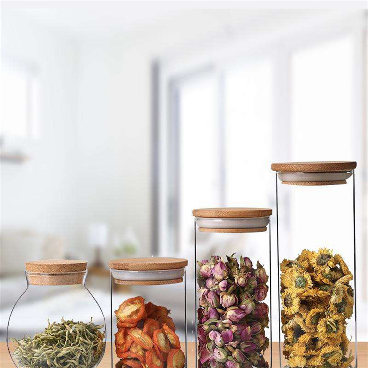 Tube Shaped Borosilicate Glass Spice Jar Glass Storage Jar Set With Bamboo Lid