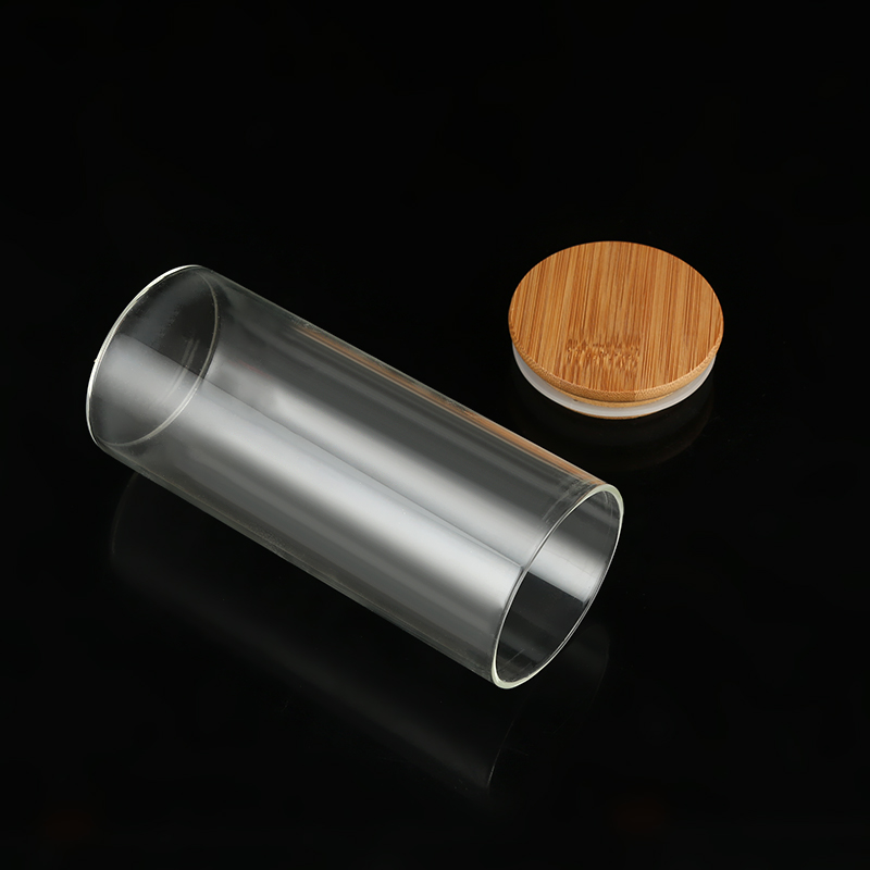 Tube Shaped Glass Jar Empty Food Storage Jar Coffee Bean Sugar Glass Jars with Bamboo Lid and Silicone Ring