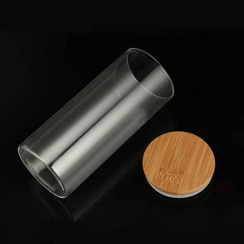Tube Shaped Glass Jar Empty Food Storage Jar Coffee Bean Sugar Glass Jars with Bamboo Lid and Silicone Ring