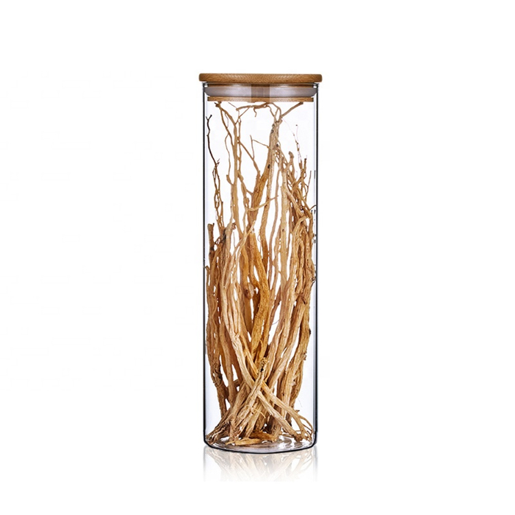 Tube Shaped Glass Storage Jar Spice Jars Borosilicate Glass Storage Jar With Bamboo Lid