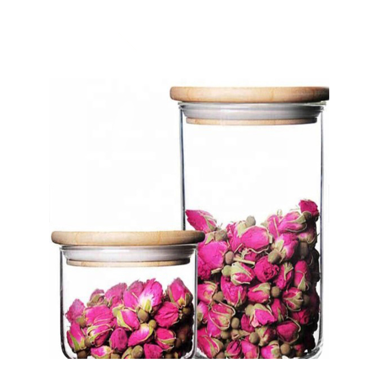 Tube Shaped Glass Storage Jar Spice Jars Borosilicate Glass Storage Jar With Bamboo Lid