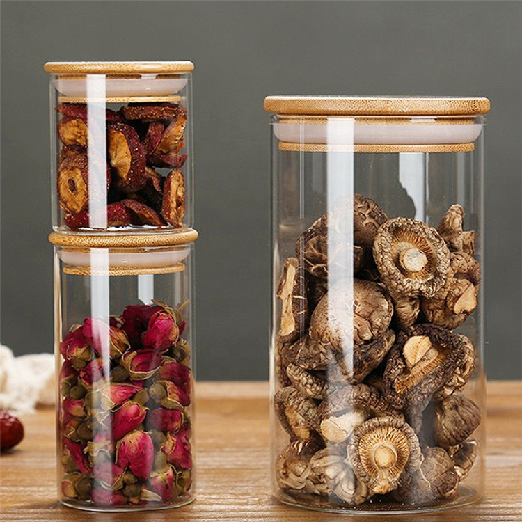 Tube Shaped Glass Storage Jar Spice Jars Borosilicate Glass Storage Jar With Bamboo Lid