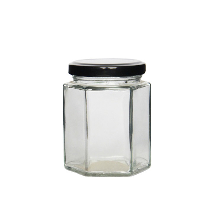 Twist Top Hexagonl Honey Jars 380ml  With Golden Black Lid For 500g Honey