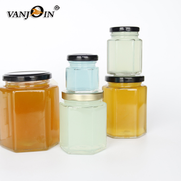 Twist Top Hexagonl Honey Jars 380ml With Golden Black Lid For 500g Honey