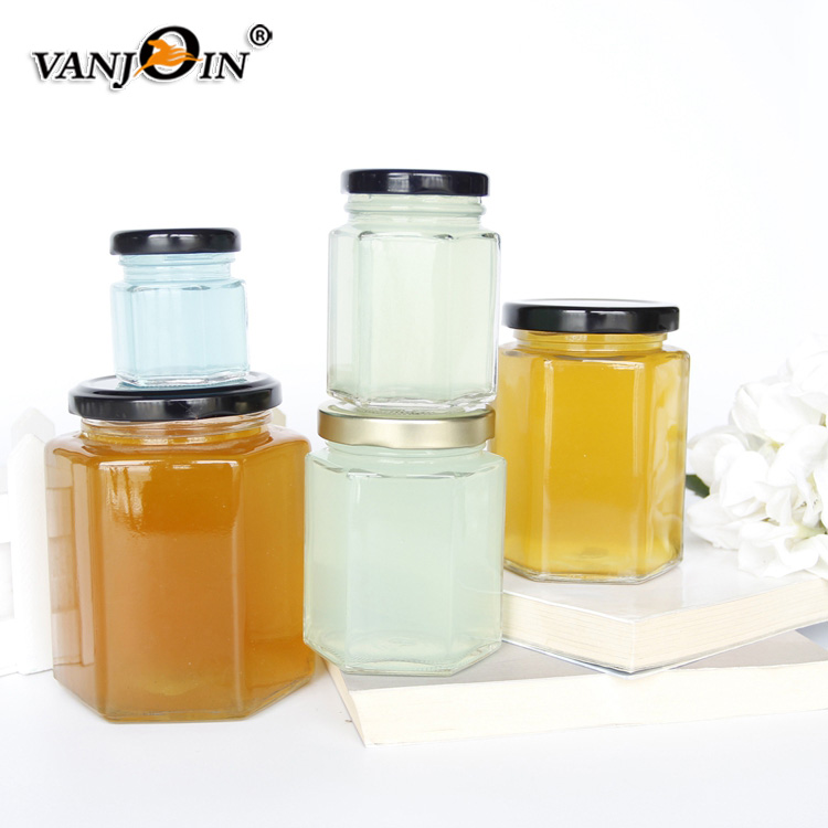 Twist Top Hexagonl Honey Jars 380ml With Golden Black Lid For 500g Honey