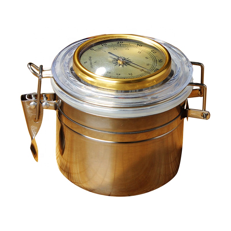UKETA in stock metal sealed food storage bin weed cannister stash jar with hygrometer