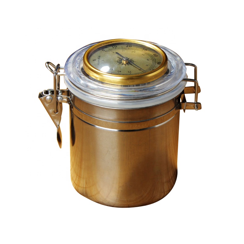 UKETA in stock metal sealed food storage bin weed cannister stash jar with hygrometer