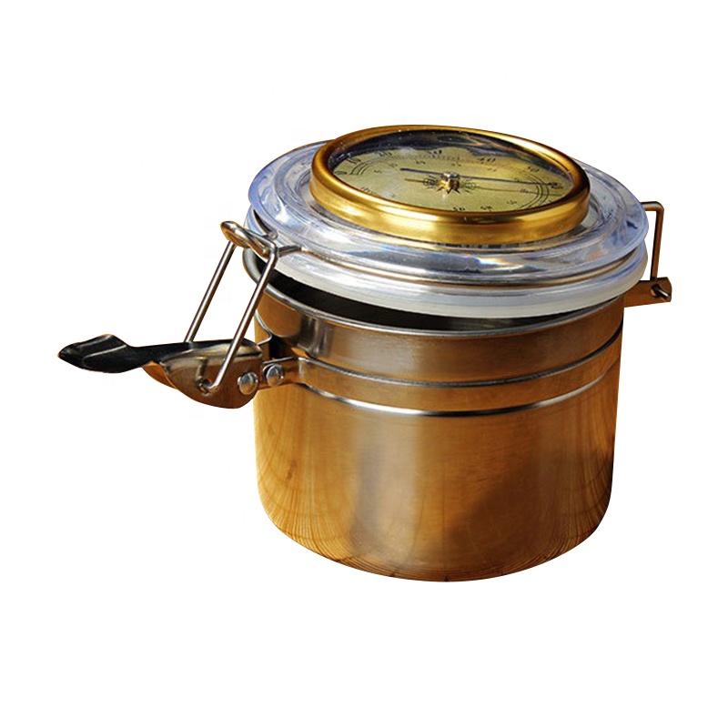 UKETA in stock metal sealed food storage bin weed cannister stash jar with hygrometer