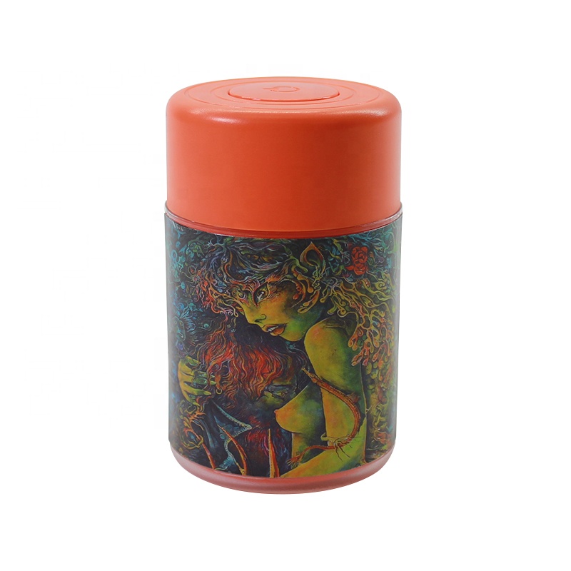 UKETA new design air tight plastic storage bottles and jar weed stash jar with led light