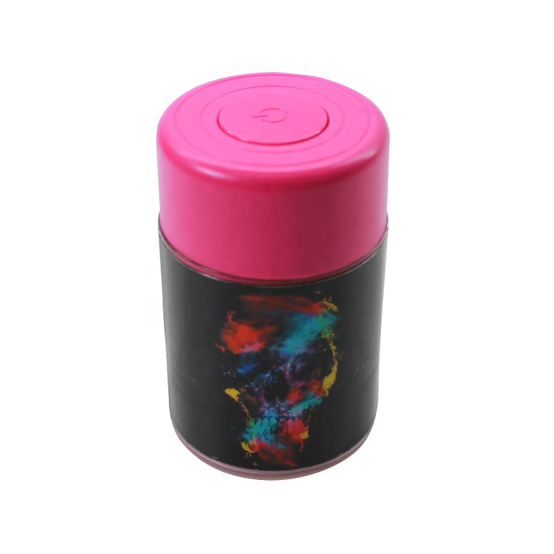 UKETA new design air tight plastic storage bottles and jar weed stash jar with led light