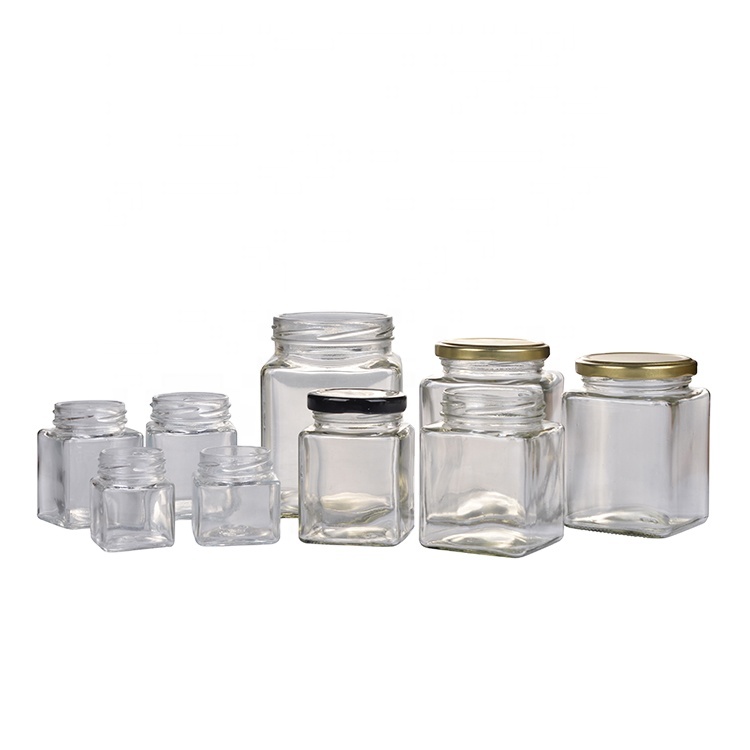 UPC brand professional clear recycled metal lid square glass jar for food