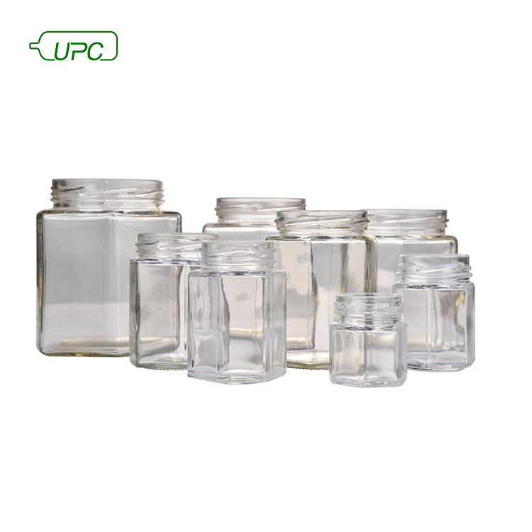 UPC brand professional clear recycled metal lid square glass jar for food