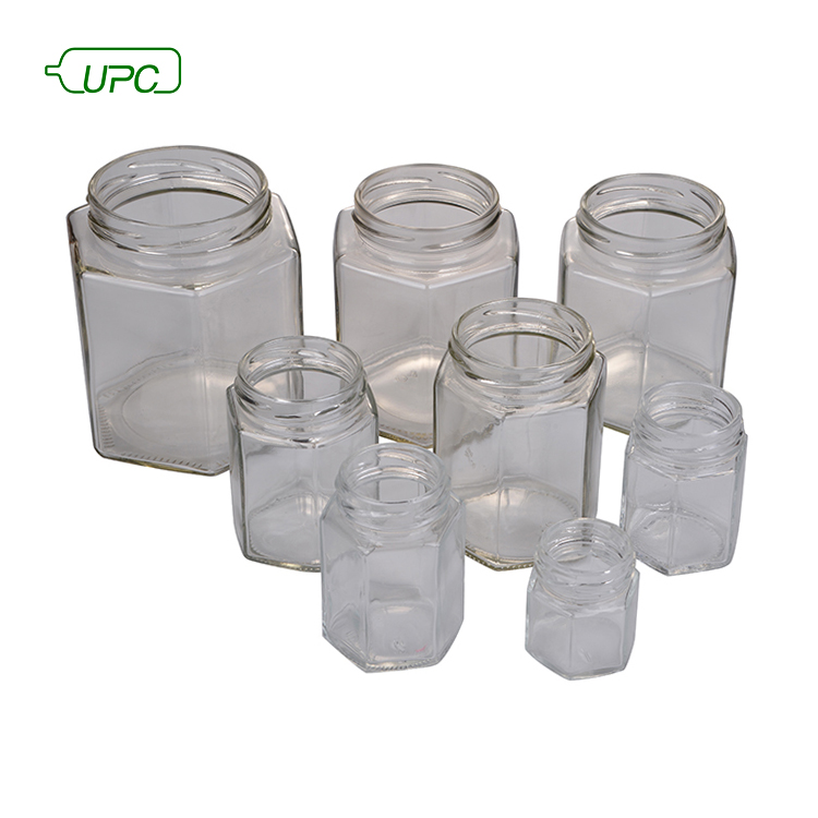 UPC brand professional clear recycled metal lid square glass jar for food