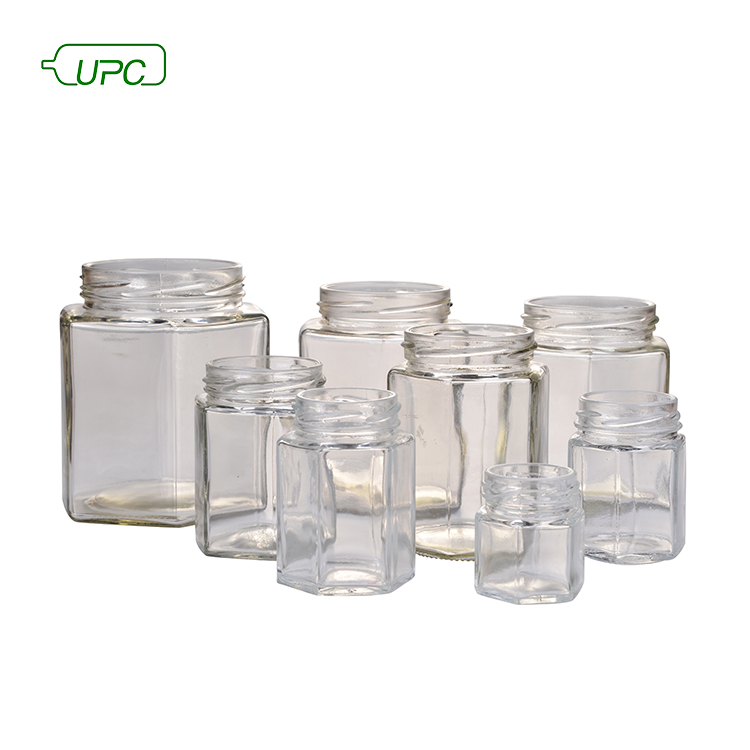 UPC brand professional clear recycled metal lid square glass jar for food