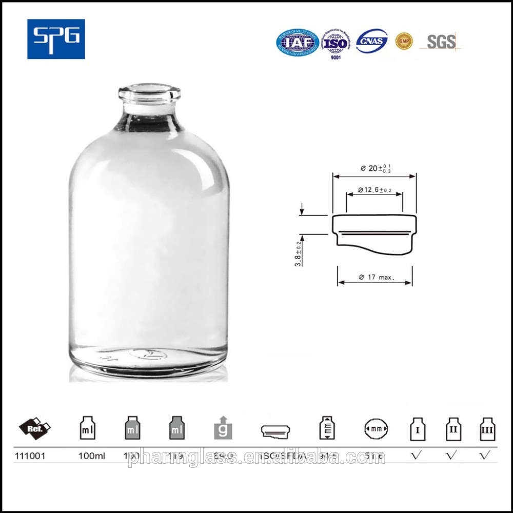 USP TYPE I clear 100ml infusion glass bottle