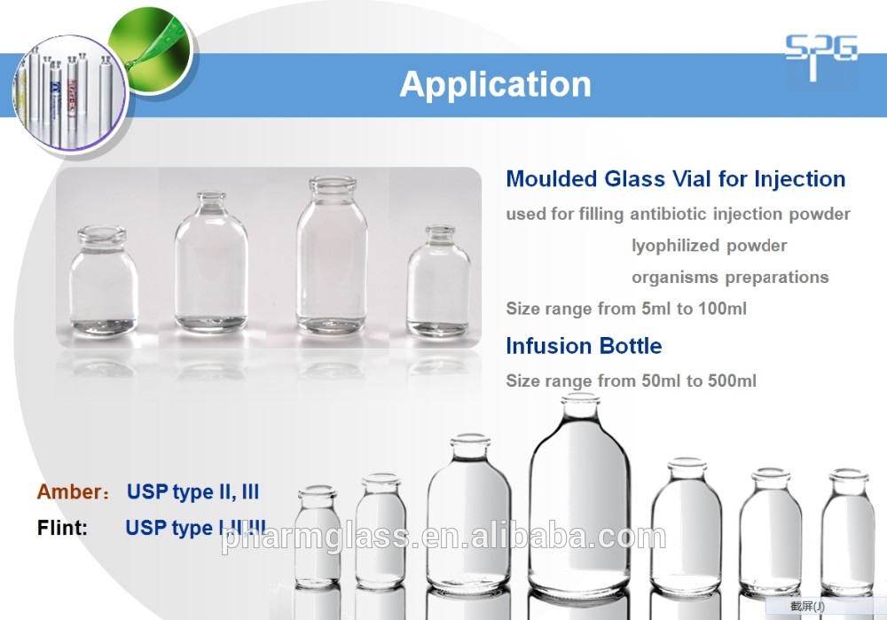 USP TYPE I clear 100ml infusion glass bottle