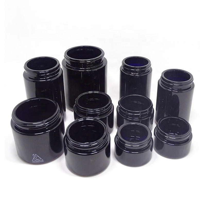UV black violet cosmetic glass jar face body cream lotion container jars