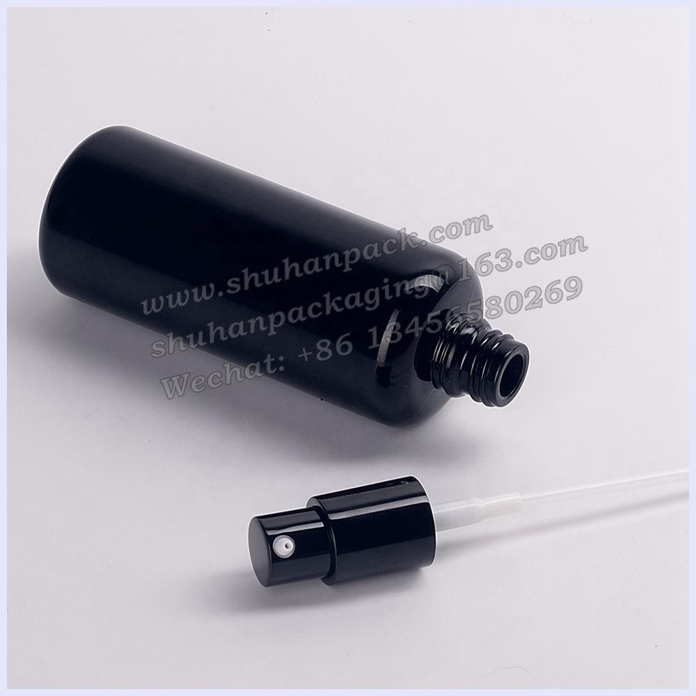 UV-proof violet glass essential oil bottles 15ml 20ml 30ml 50ml 60ml 100 ml black glass bottle with aluminum pump