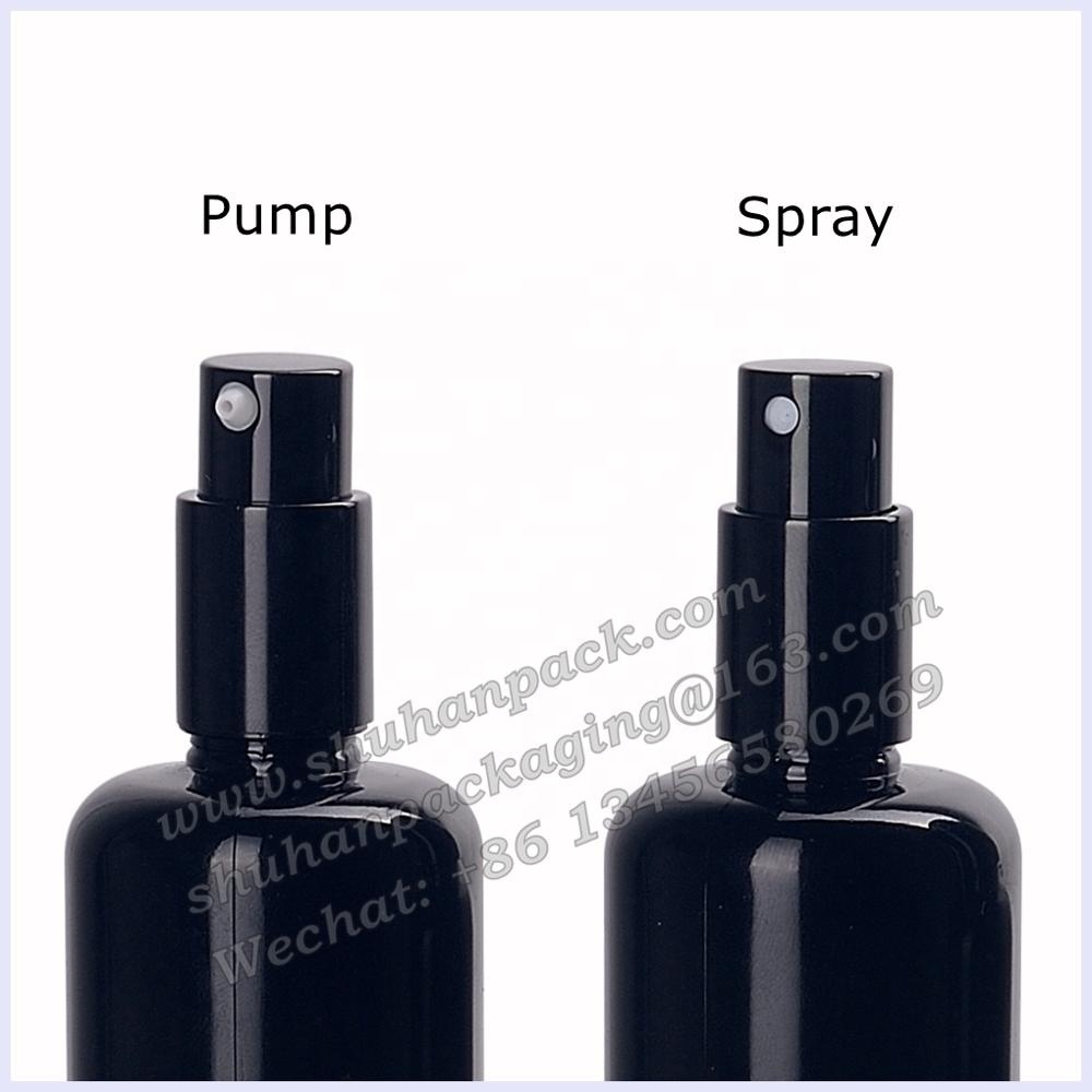 UV-proof violet glass essential oil bottles 15ml 20ml 30ml 50ml 60ml 100 ml black glass bottle with aluminum pump