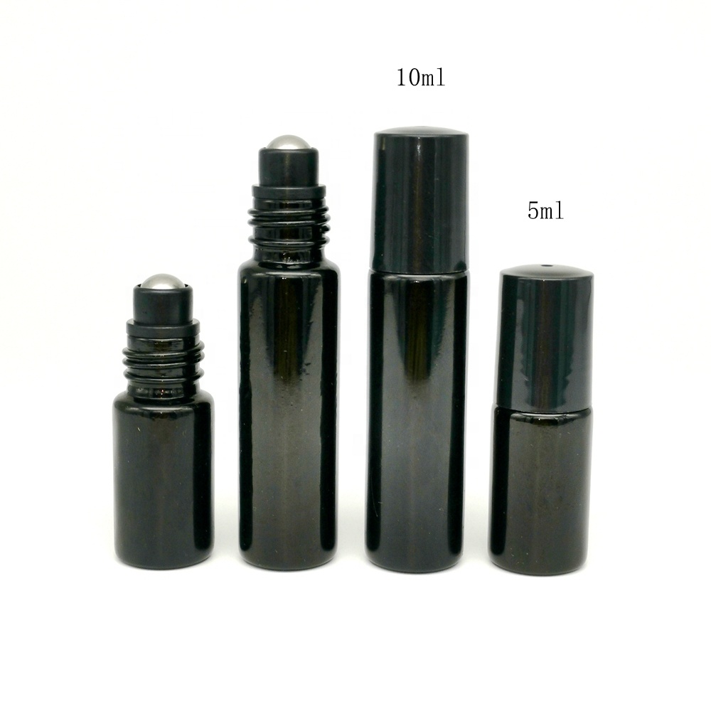 UV protection 5ml 10ml essential oil roll on bottles 5 ml 10 ml violet black glass roller ball bottle
