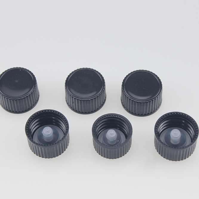 UV protection chemical cosmetic perfume material euro round bottles with ribble black Phenolic lined cone cap