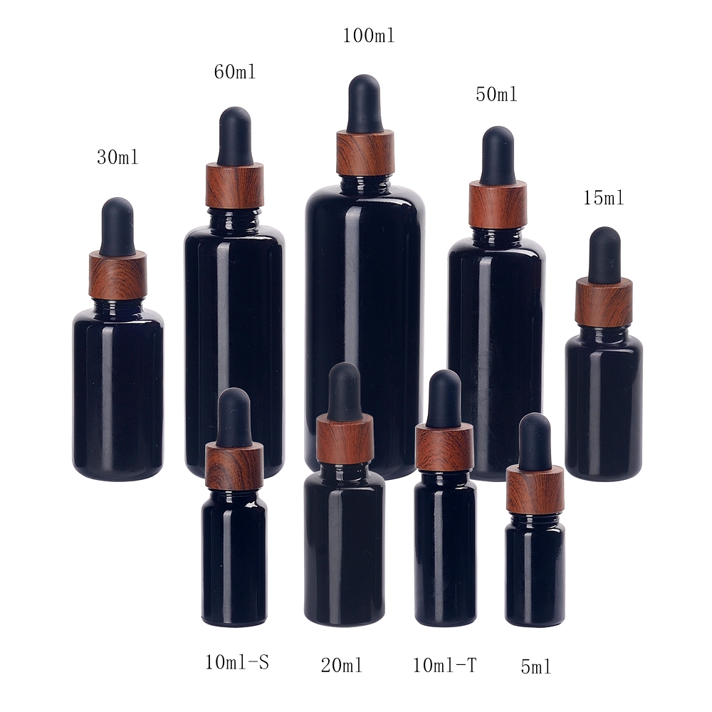 UV protection violet glass bottles 5 10 15 ml 20ml 30ml 50ml 100ml water transfer wood grain wooden dropper black glass bottles
