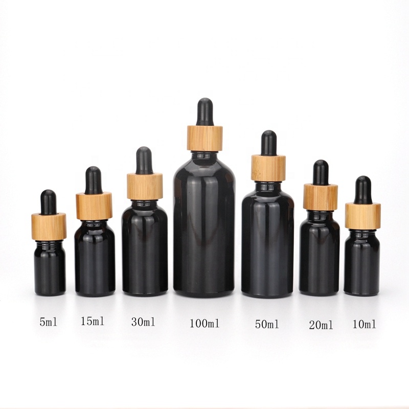 UV protection violet glass cosmetic bottles 5 ml 10 ml 15 ml 20 ml 30 ml 50 ml 100 ml bamboo dropper black glass bottles