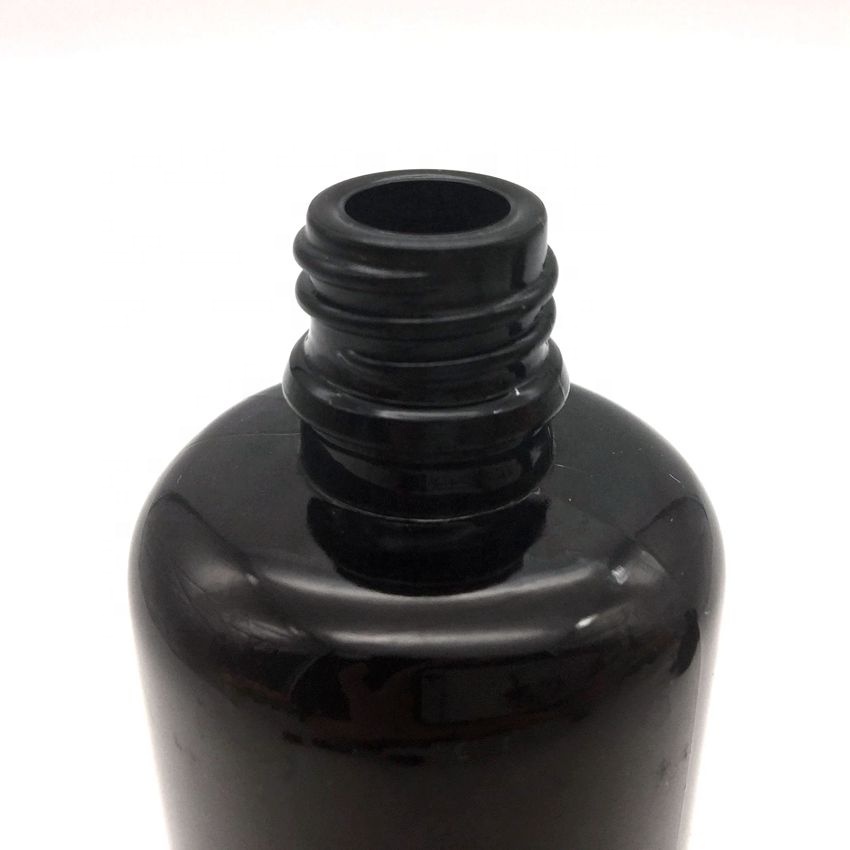 UV protection violet glass essential oil bottle opaque black glass bottles with shiny black aluminum dropper