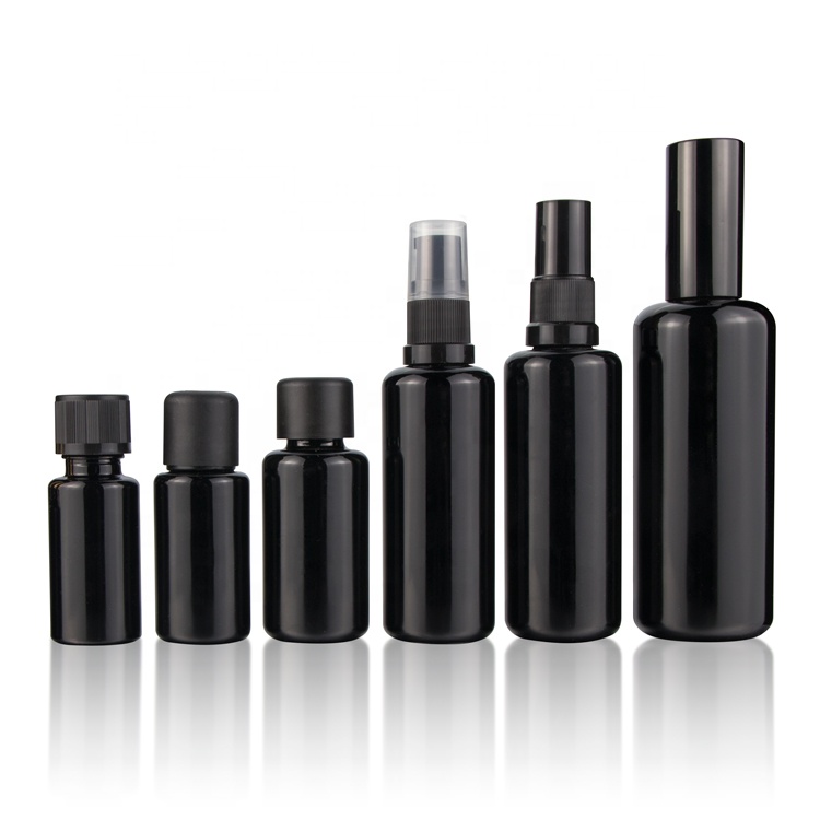 Ultraviolet 5 10 15 20 30 50 60 100 ml cosmetics hair oil packaging empty black essential oil bottles with dropper cap