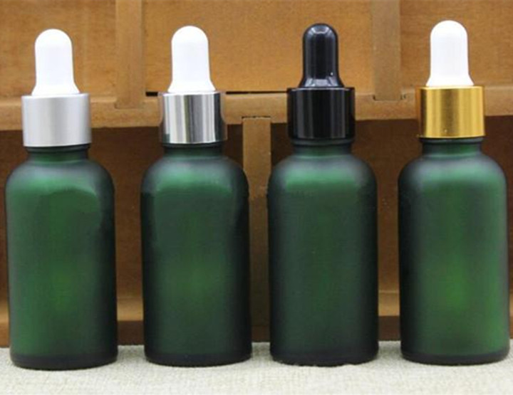 Ultraviolet proof frosted green glass tincture bottle 30ml 1oz e liquid glass dropper bottle with graduated & gold lid