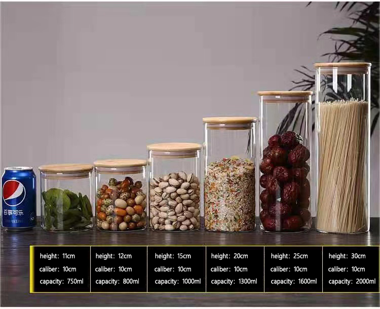 Unbreakable Borosilicate Airtight Food Storage Containers, Wide Mouth Food Grade Glass Jar with Bamboo Lids