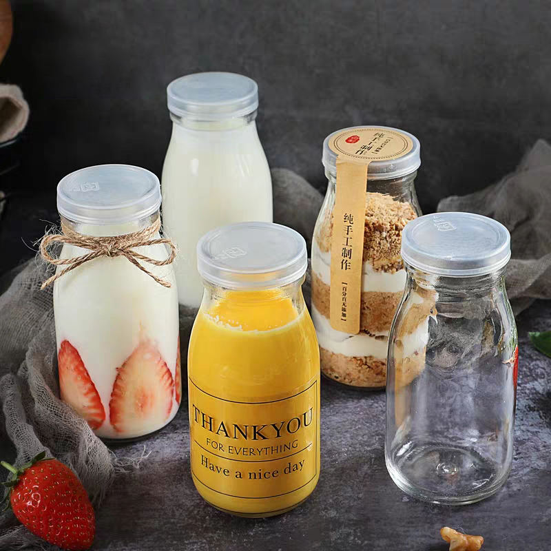 Unbreakable vintage 200ml 250ml 500ml clear glass milk bottles for sale
