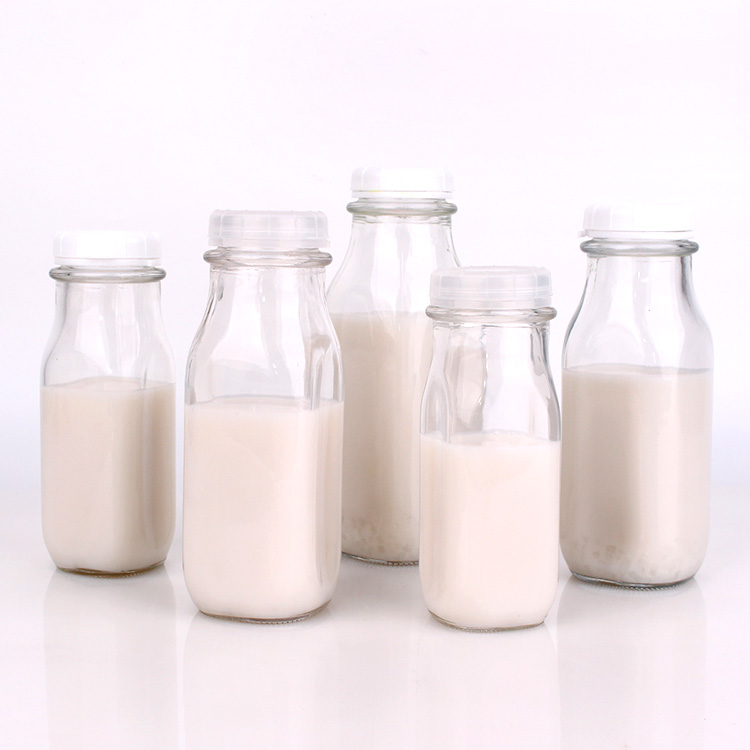Unique 13oz square empty milk glass bottle with plastic lid