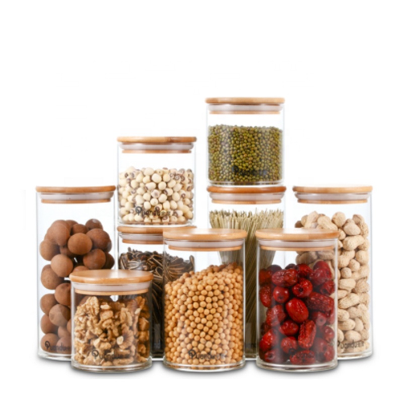 Unique 16oz 60ml Clear Glass Jars 500ml Packaging 300ml Candy  Big 8 oz Food Storage Bamboo Lid Glass Jar with Lid