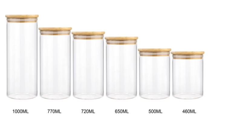 Unique 16oz 60ml Clear Glass Jars 500ml Packaging 300ml Candy Big 8 oz Food Storage Bamboo Lid Glass Jar with Lid
