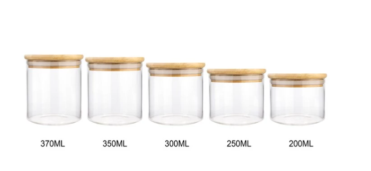 Unique 16oz 60ml Clear Glass Jars 500ml Packaging 300ml Candy Big 8 oz Food Storage Bamboo Lid Glass Jar with Lid