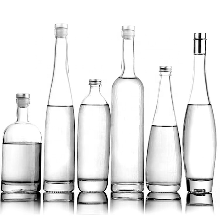 Unique 200ml 500ml clear empty glass bottles with stopper for vodka
