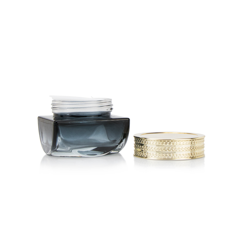 Unique 60g 2oz empty private label thick wall night and day cream container glass square black cosmetic jars and lids