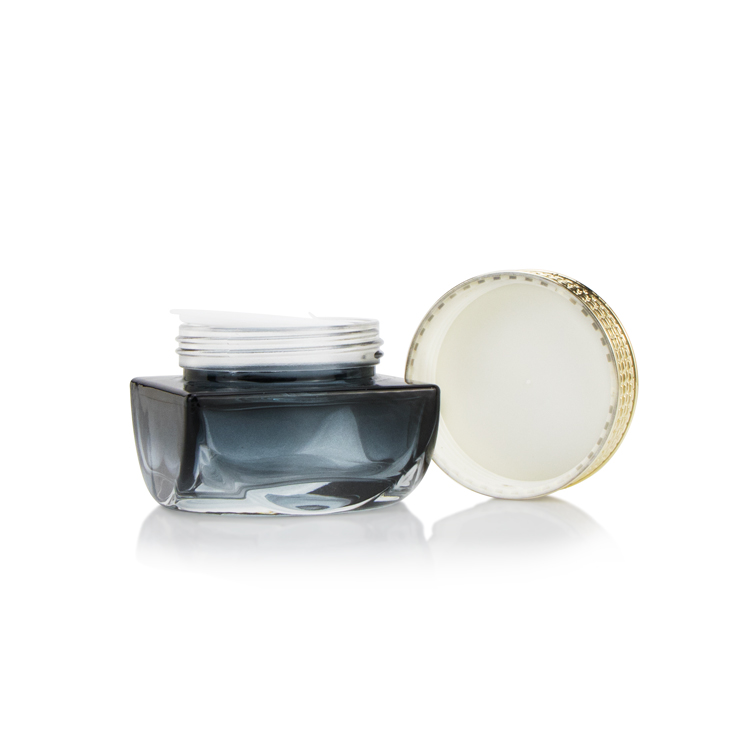 Unique 60g 2oz empty private label thick wall night and day cream container glass square black cosmetic jars and lids