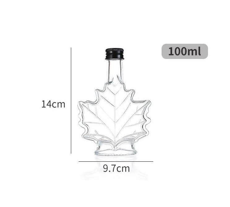 Unique 70ml 100ml Maple Leaf Shaped Glass Bottle Glass Beverage Bottle Dark Rum bottle with Screw Cap