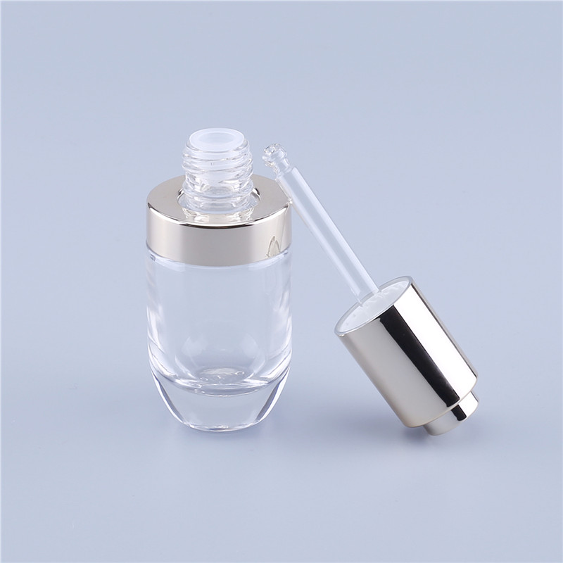 Unique Clear Perfume Serum Round 1 oz 30 ml Transparent Glass Dropper Bottle for Essential Oil In Stock