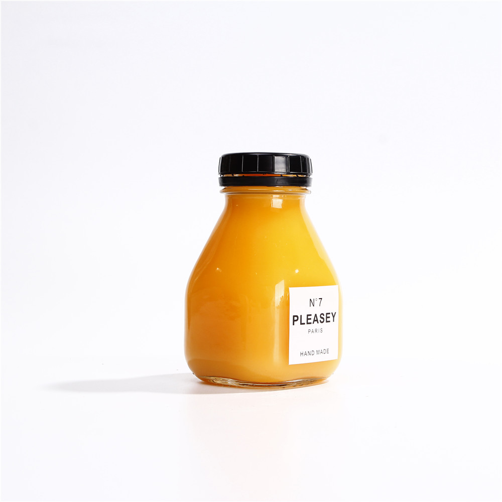 Unique Clear Square Empty Ice Tea / Juice Bottles Glass 300ml With Screw Cap