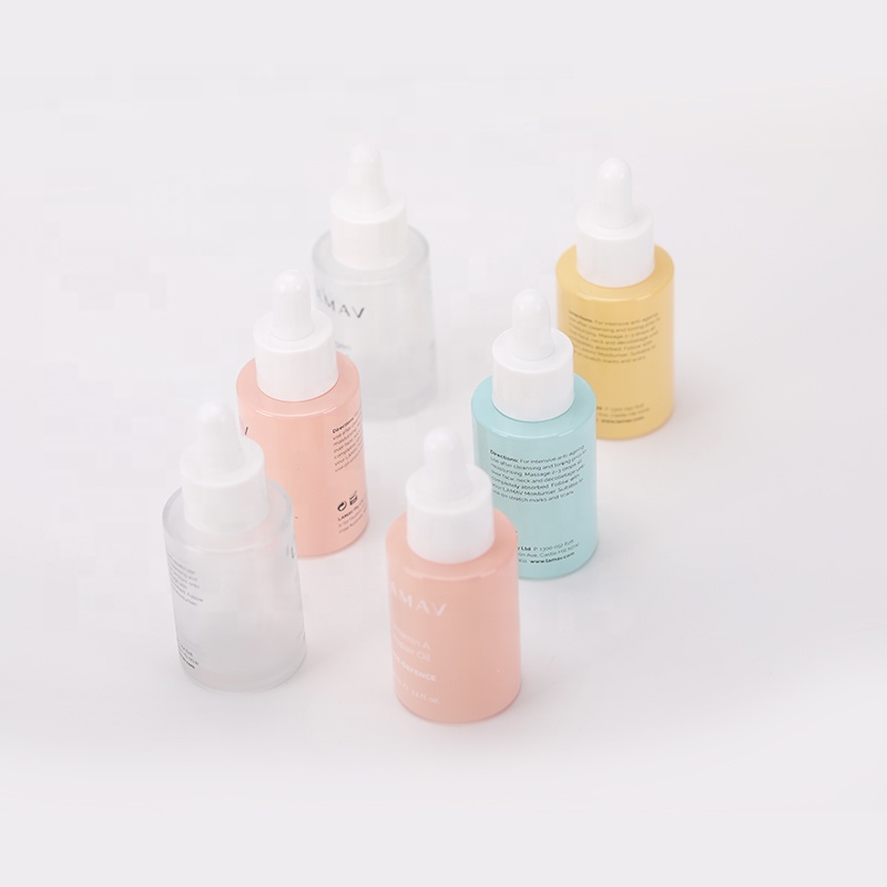 Unique Color Frosted Empty 1oz 30ml Round Cylinder Glass Essential Oil Dropper Bottle