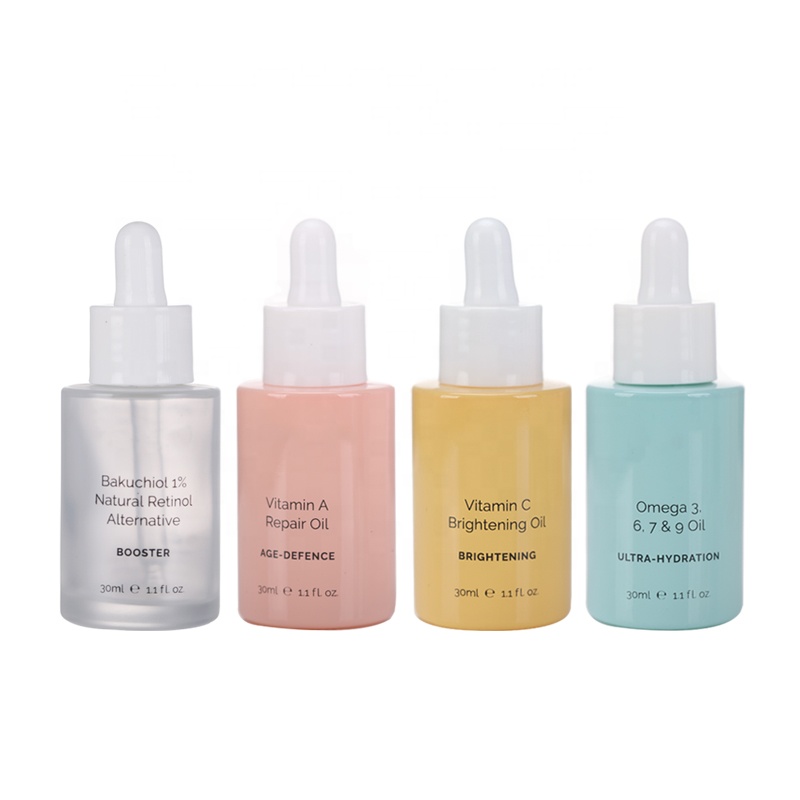 Unique Color Frosted Empty 1oz 30ml Round Cylinder Glass Essential Oil Dropper Bottle