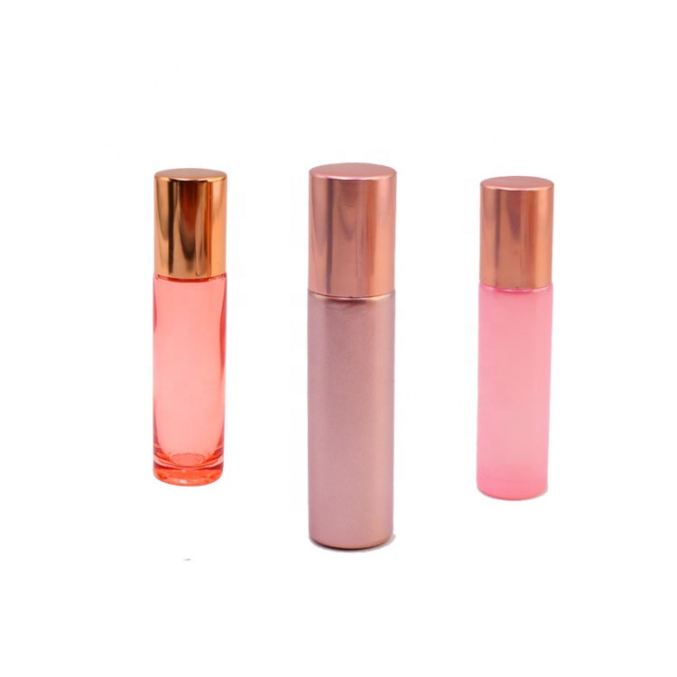 Unique Customized Beautiful 10ml Essential Oil Container Rose Gold Roll On Glass Bottle  With Lid