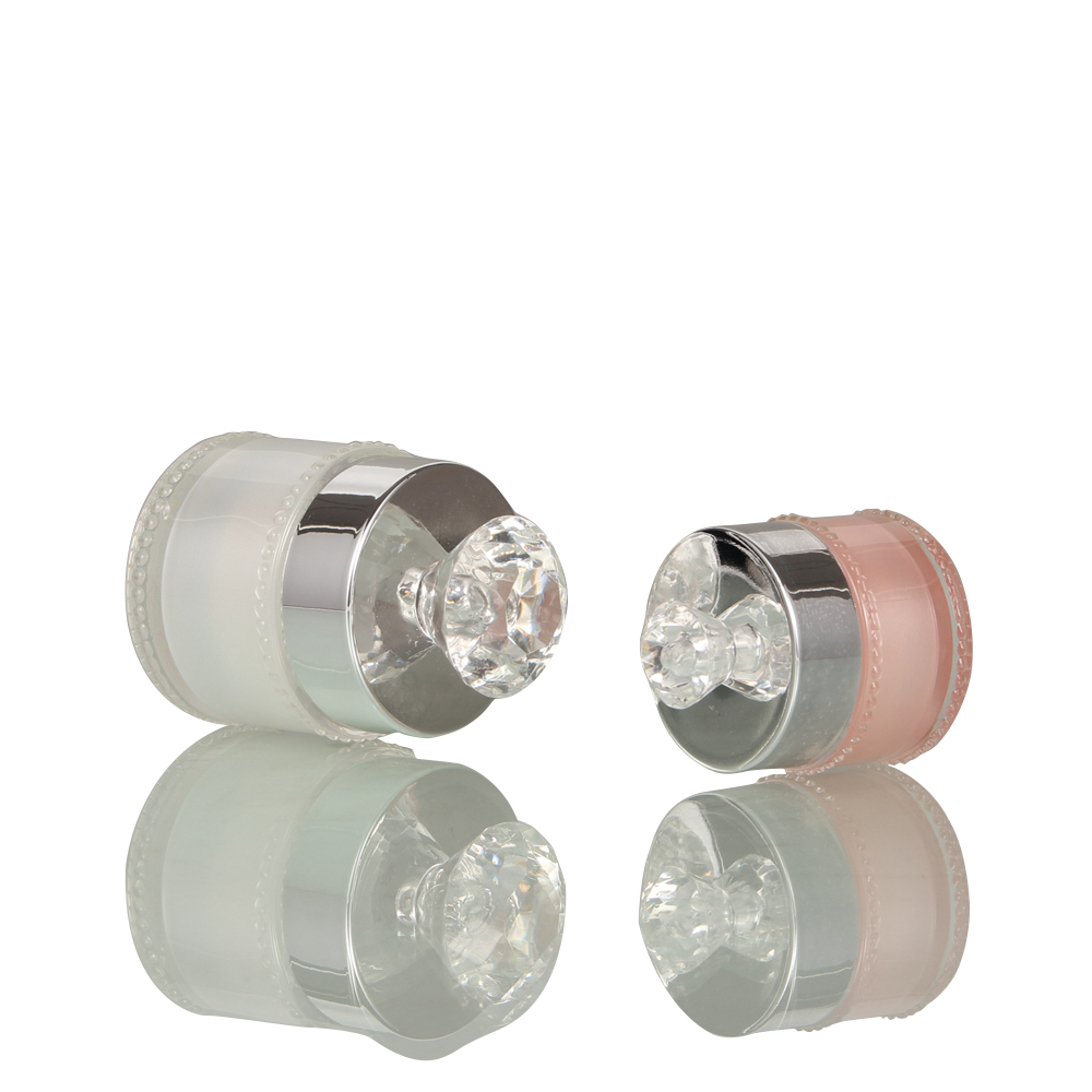 Unique Delicate PS Plastic Cosmetic Container Cream Jar with Diamonds Lid