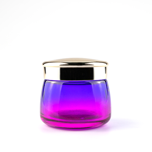 Unique Design 50g 100g customized shading color cream jar wide bottom cosmetic glass jar with electroplate lid for body cream