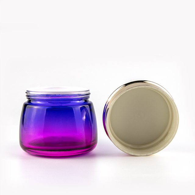 Unique Design 50g 100g customized shading color cream jar wide bottom cosmetic glass jar with electroplate lid for body cream