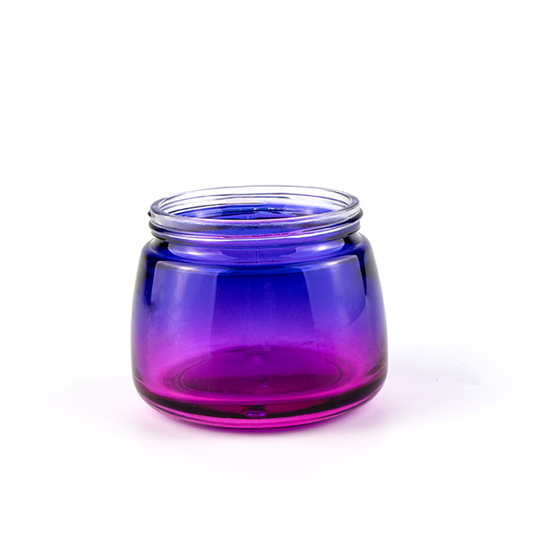 Unique Design 50g 100g customized shading color cream jar wide bottom cosmetic glass jar with electroplate lid for body cream