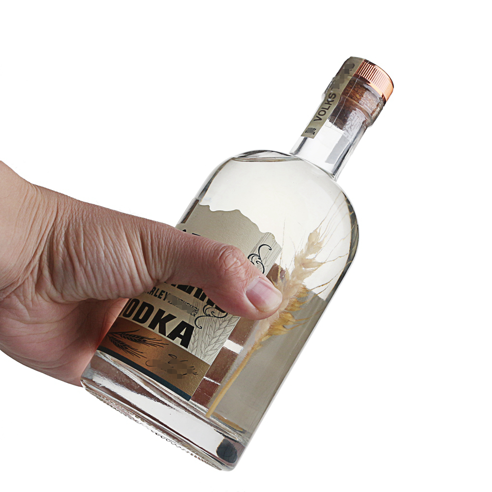 Unique Design Custom Circular 375ml Clear Empty 750 ml Spirit Vodka Whisky Glass Bottles Liquor with Cork
